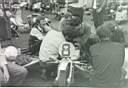 'Ned' Newman' (seated) watching Les Rafferty getting his hands dirty on Crickie's sidecar at Crystal Palace.  Looking on are Geoff Stephens, 'Happy', Graham Pickwell and Alan Crickmore