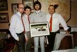 1988.  Pete Hinsley, Roly Caldecutt, Ray Kemp and Geoff Stephens at the British Championship Presentation when Pete & Roly won the Sidecar Championship using one of the first TSI kits prepared by Geoff