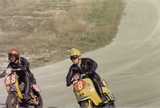 Riding around another rider at Lydden Hill paddock bend on the 225cc Wildcat Dykes Special